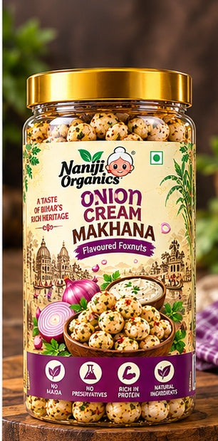 Naniji Organics Cream Onion Makhana | Roasted Makhana Snack | Onion Cream Makhana – Flavoured Foxnuts | Roasted Indian Snack