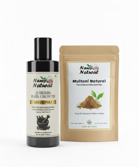 Nani Ji Natural 21 Herbs Hair Shampoo (210ml) & 100% Natural Multani Mitti Powder