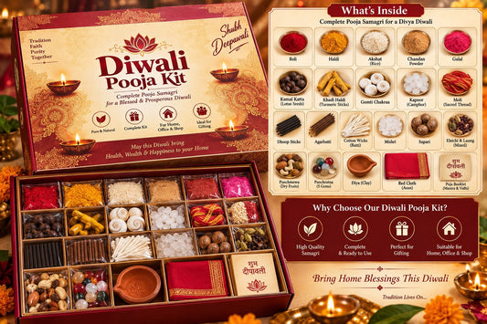 Complete Premium Diwali Pooja Kit Box with 20+ Pure Samagri, Clay Diya, Red Asan Cloth & Vidhi Booklet | Shubh Deepawali Laxmi Ganesh Pujan Kit for Home, Office, Shop & Gifting